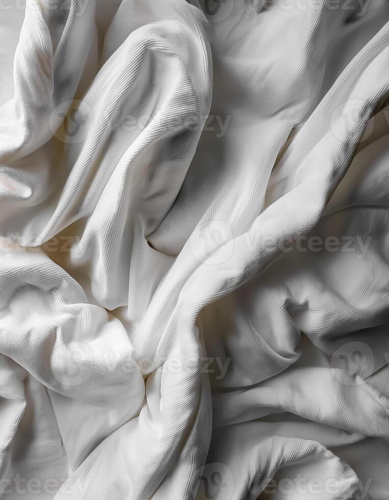 Background concept. Blankets that are still wrinkled have been used. The white blanket is crumpled and shabby. Pattern texture background photo