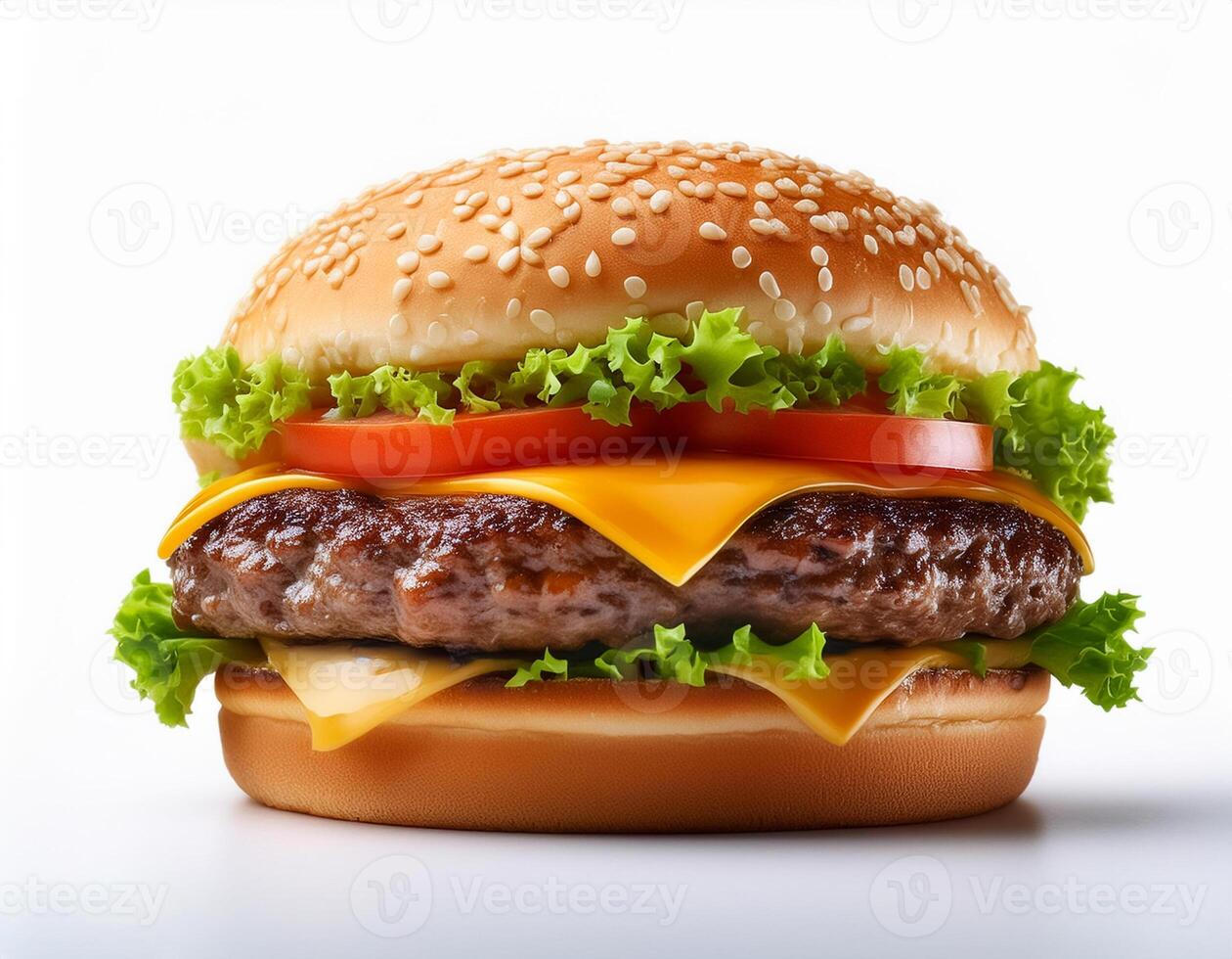 Juicy Single Hamburger isolated on white background photo