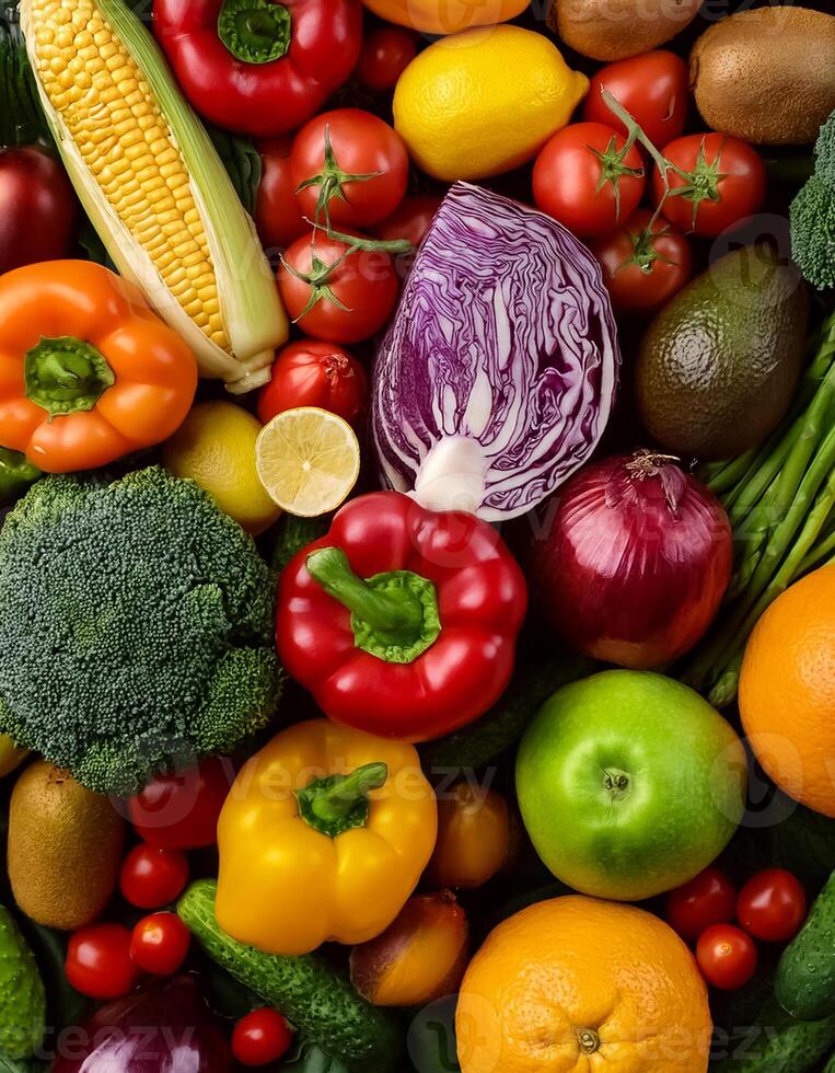 High quality photo fresh fruits and vegetables. Pattern texture background.