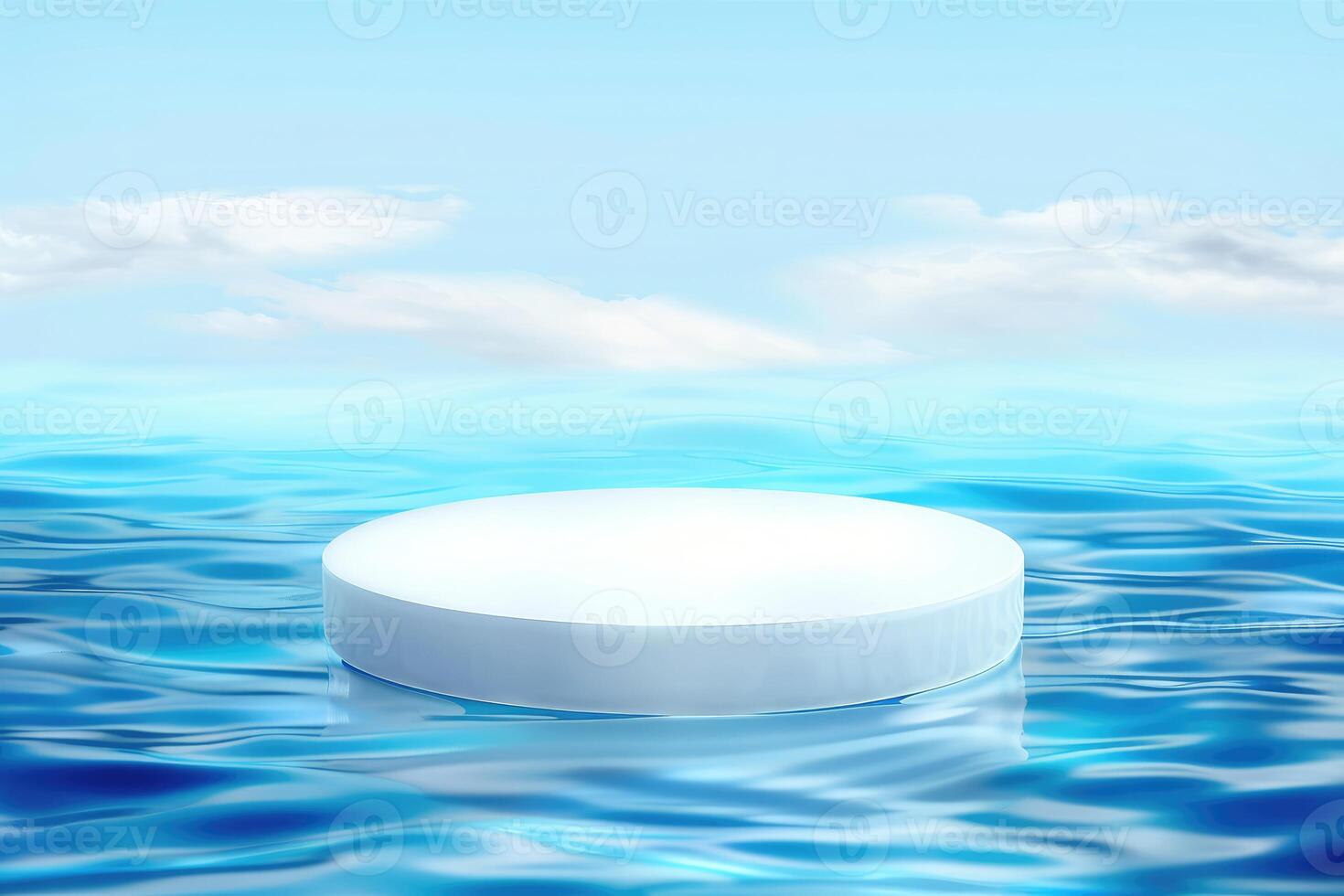 white round podium floating on blue water surface photo