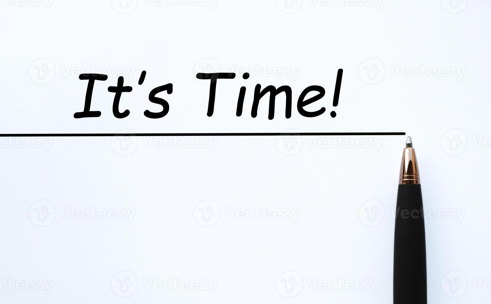 It is time text on white paper with straight line and pen background photo
