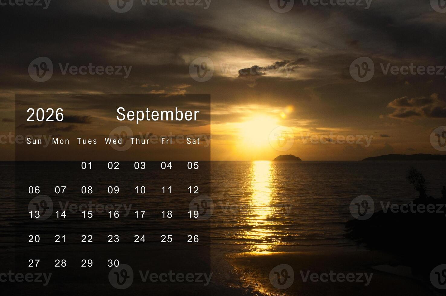 September 2026 Calendar with beautiful evening view of beach photo