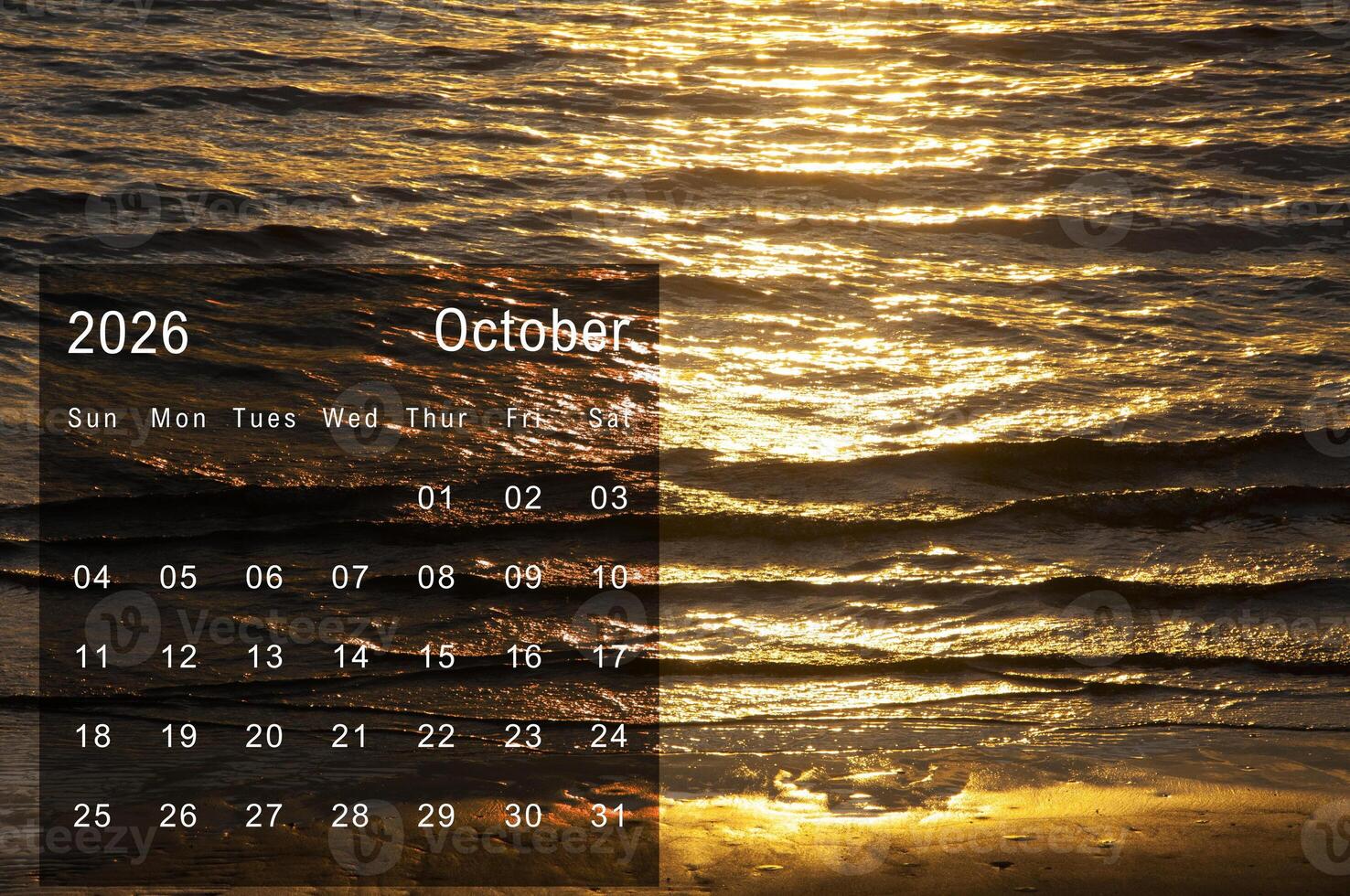 October calendar with beautiful beach wave background. Calendar and view concept photo