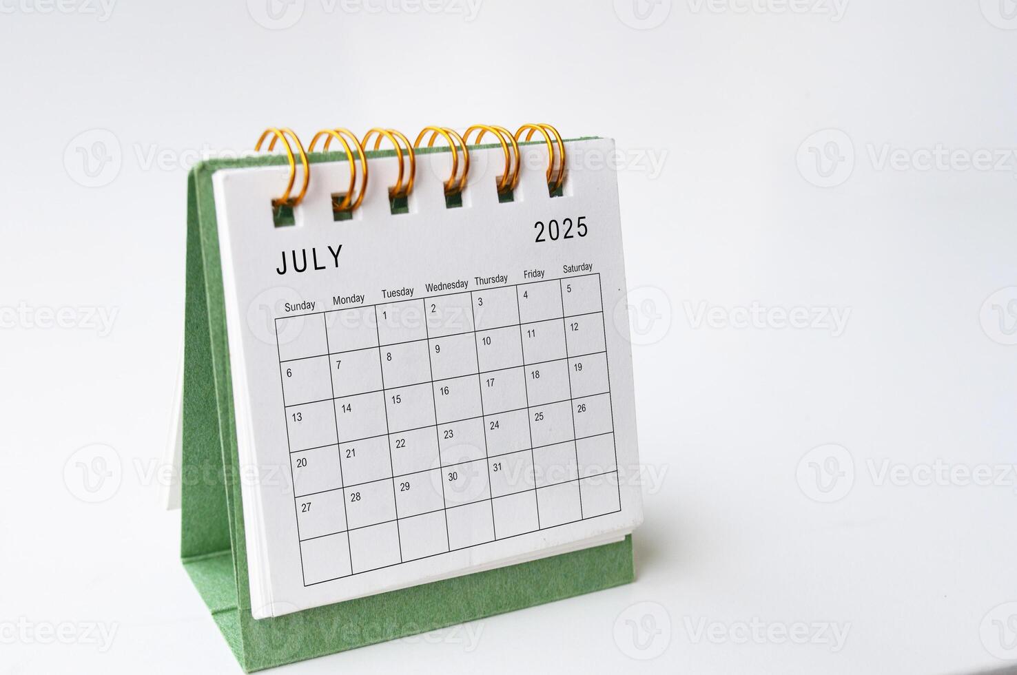 July 2025 table calendar on white background with customizable space for text photo