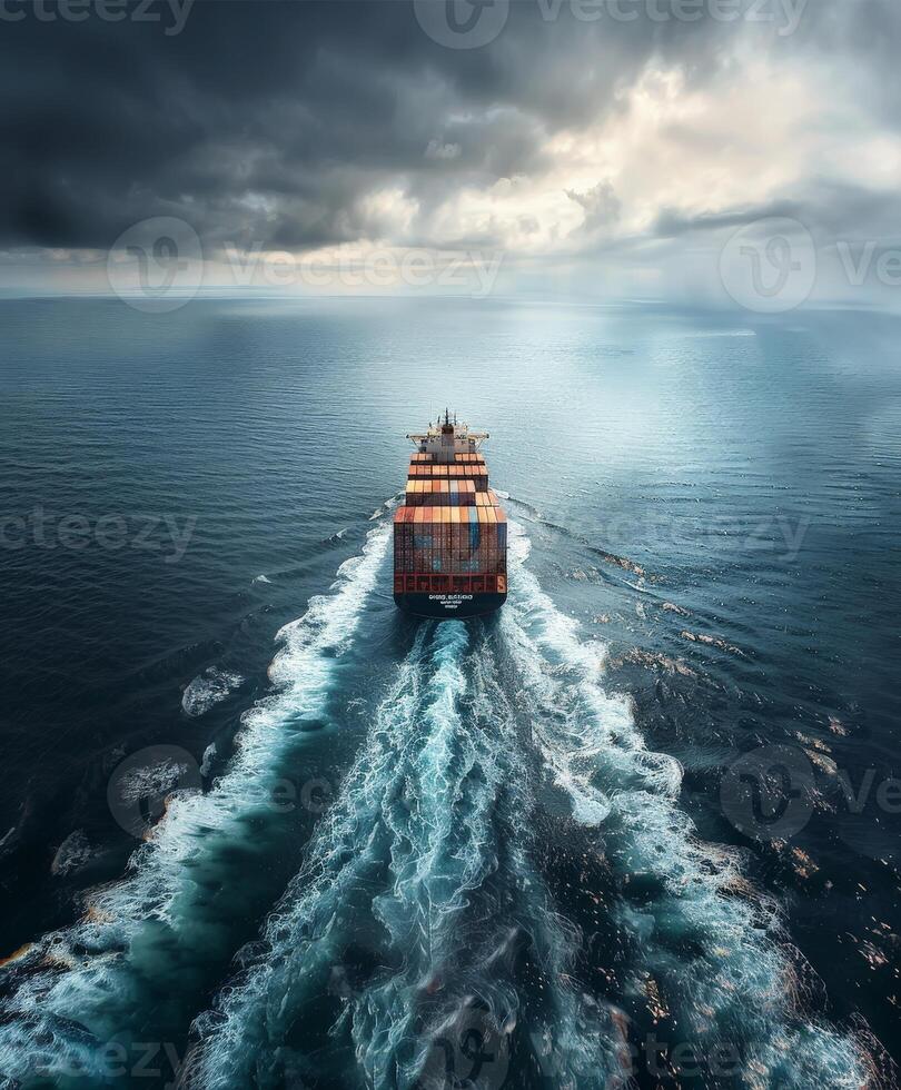 Aerial View of a Container Ship in the Ocean photo