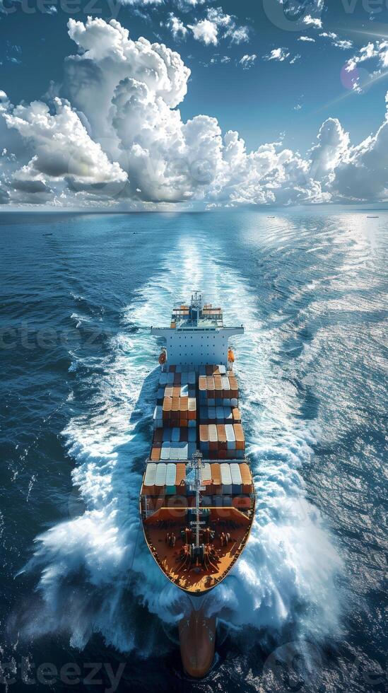 Container Ship Crossing Ocean With Clouds photo