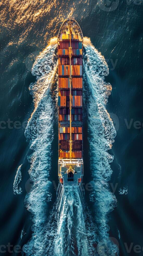 Aerial View of Container Ship in the Ocean photo