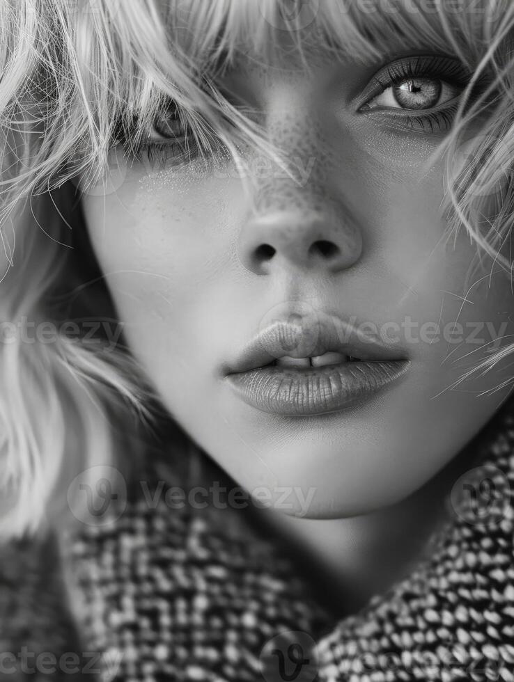 Supermodel With Freckles in Black and White photo