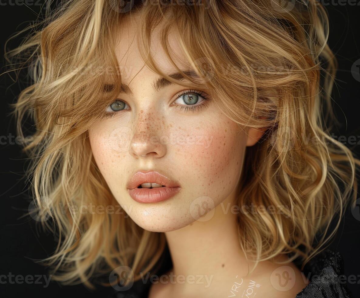 Blonde Woman With Freckles Posing for Camera photo