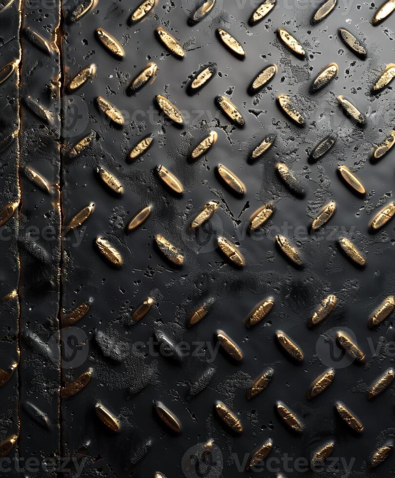 Close Up of Black and Gold Diamond Plate photo