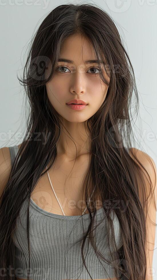 Young Asian Woman in Gray Tank Top photo