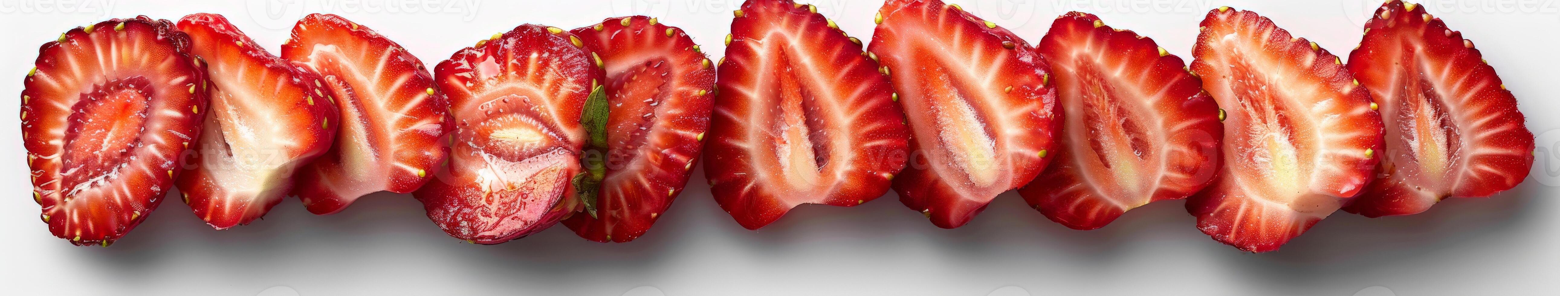 Group of Sliced Strawberries on White Surface photo