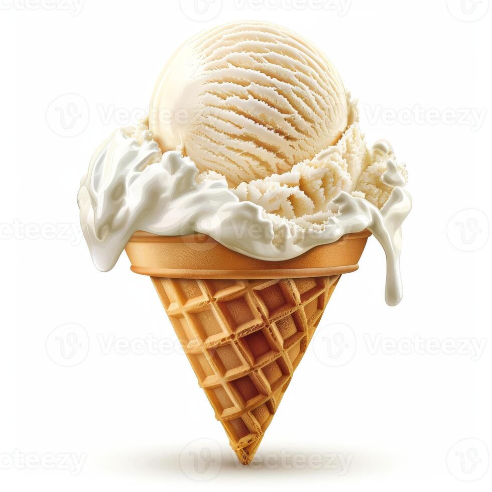 Vanilla Ice Cream Scoop in Waffle Cone photo