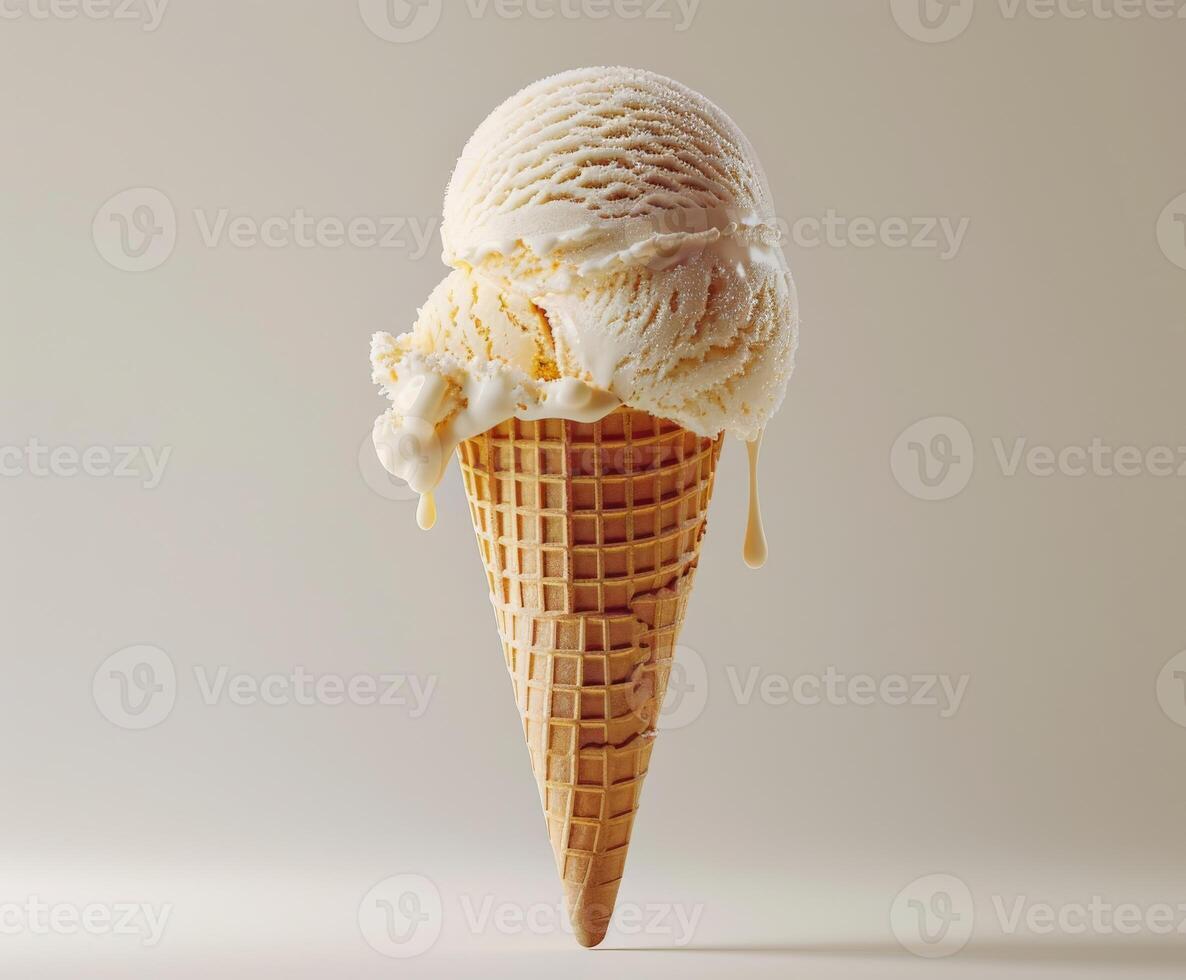 Vanilla Ice Cream Scoop in Waffle Cone photo