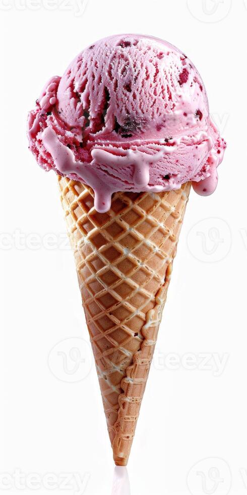 Sweet Strawberry Ice Cream in a Crispy Waffle Cone photo