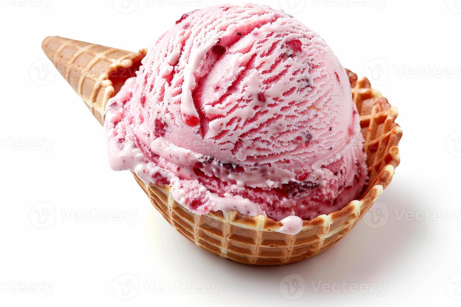 Scoop of Strawberry Ice Cream in a Waffle Cone photo