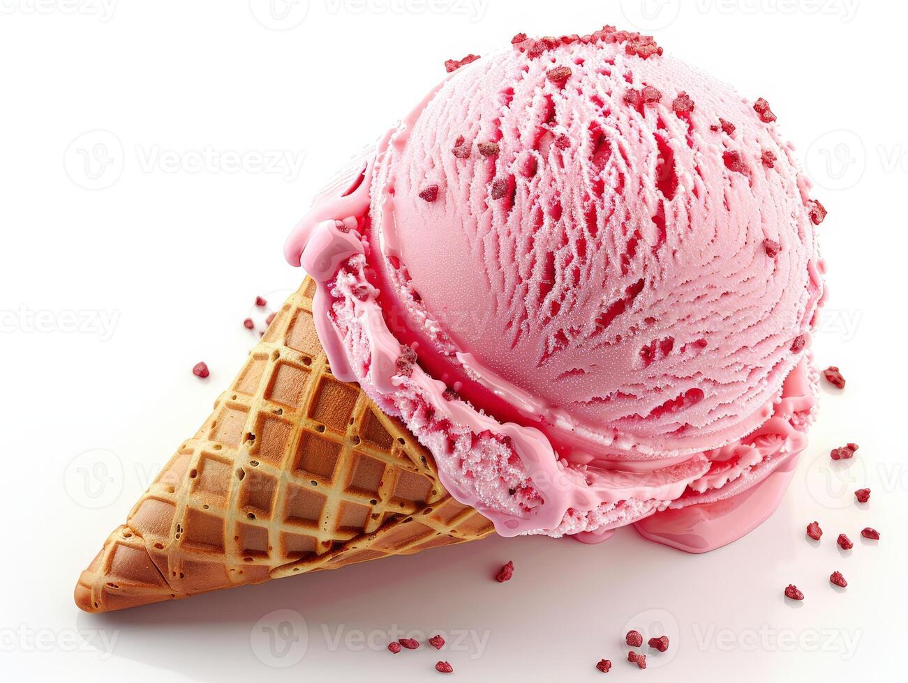 Pink Ice Cream Scoop on Waffle Cone photo
