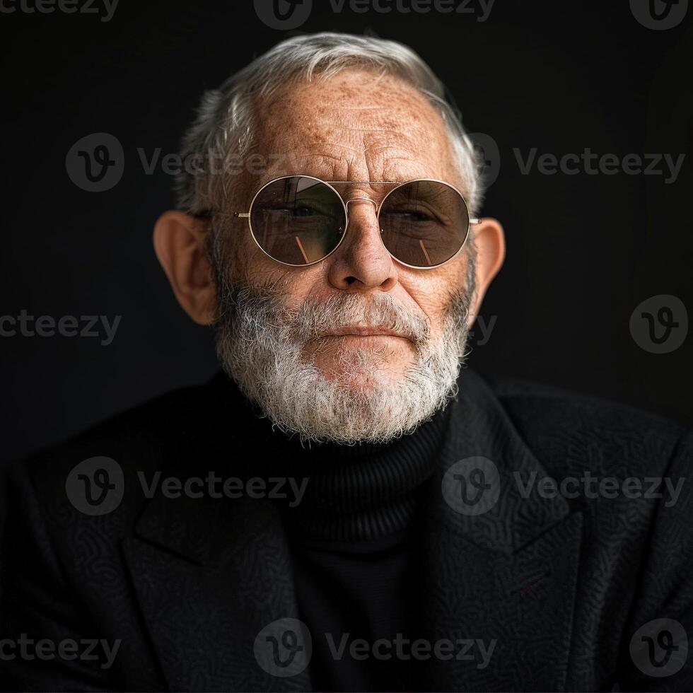 Older Man in Sunglasses and Black Jacket photo