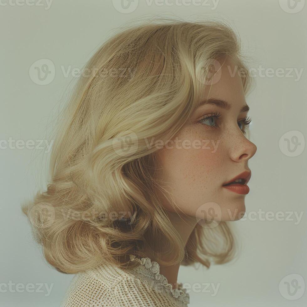 Blonde Woman in White Sweater photo