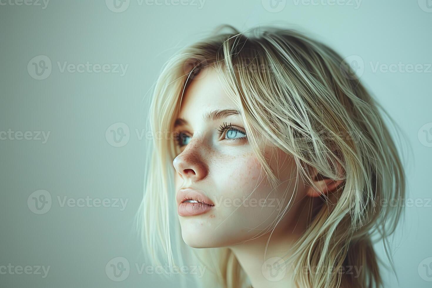 Woman With Blonde Hair and Blue Eyes photo