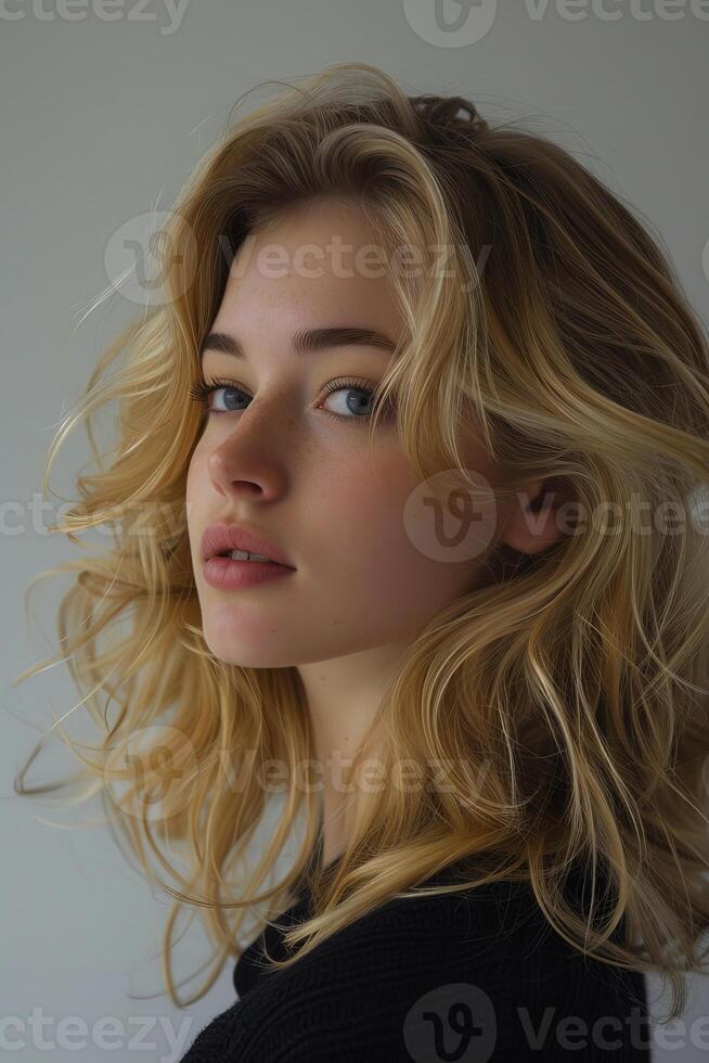 Close Up Portrait of Person With Blonde Hair photo
