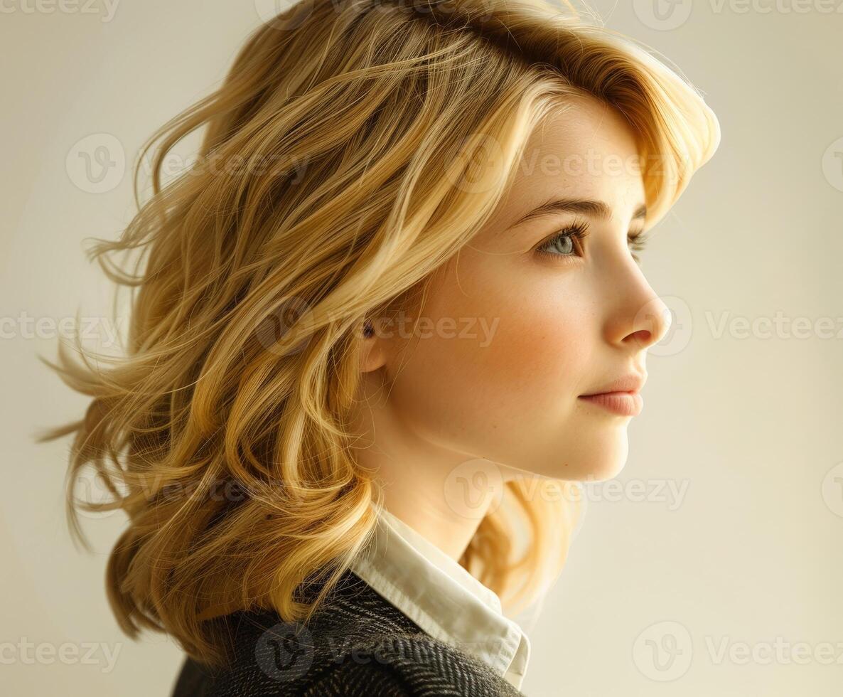 Close Up of a Woman With Blonde Hair photo