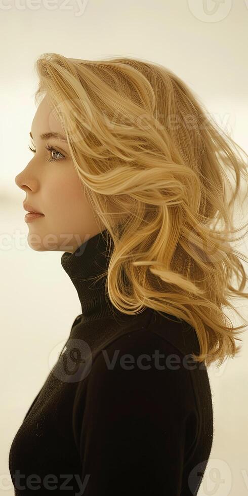 Woman With Long Blonde Hair in Black Turtleneck Sweater photo