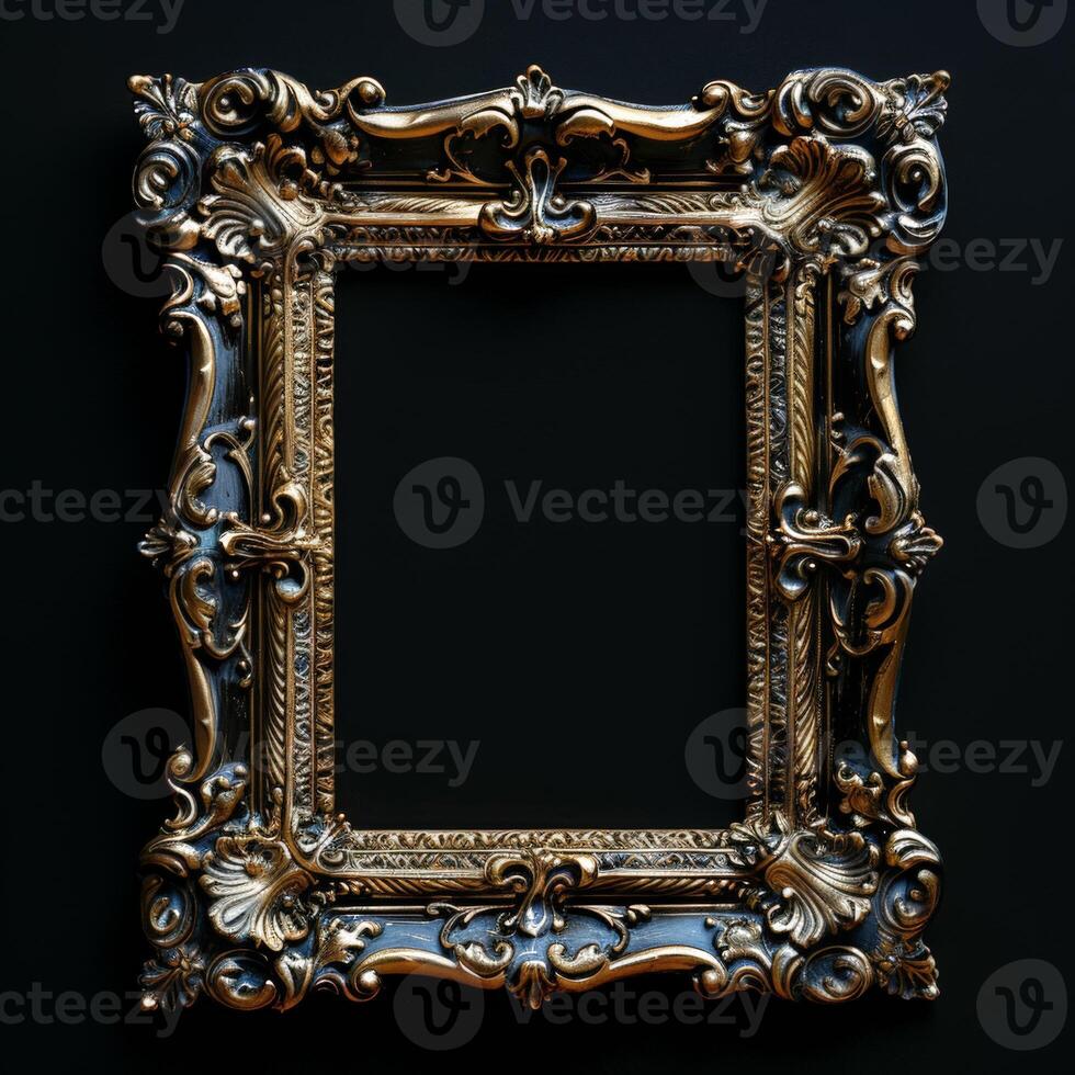 Gold Baroque Frame on Black Background photo