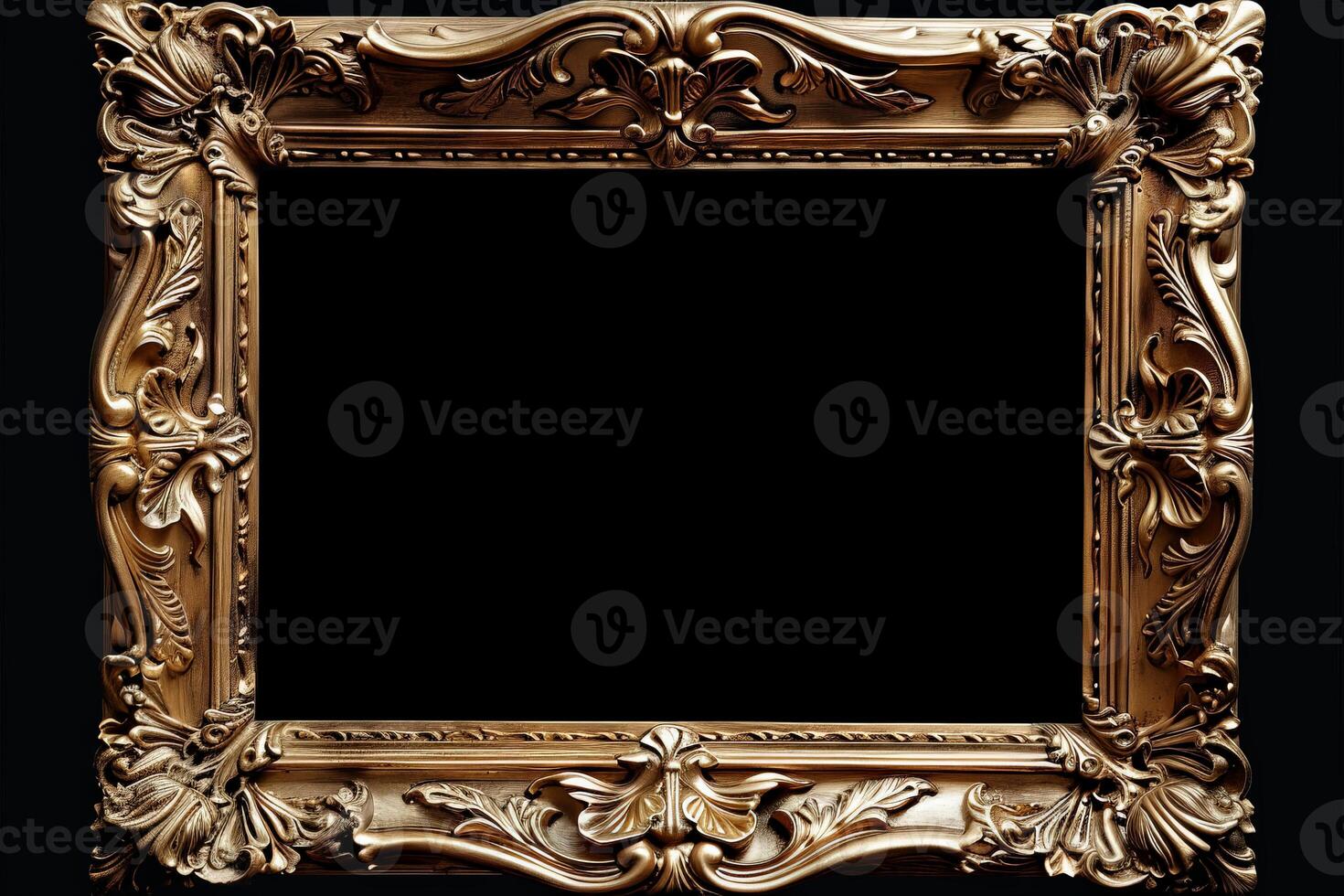 Gold Baroque Frame on Black Background photo