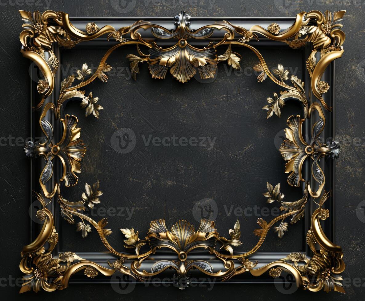 Ornate Golden Baroque Frame on Black Background photo