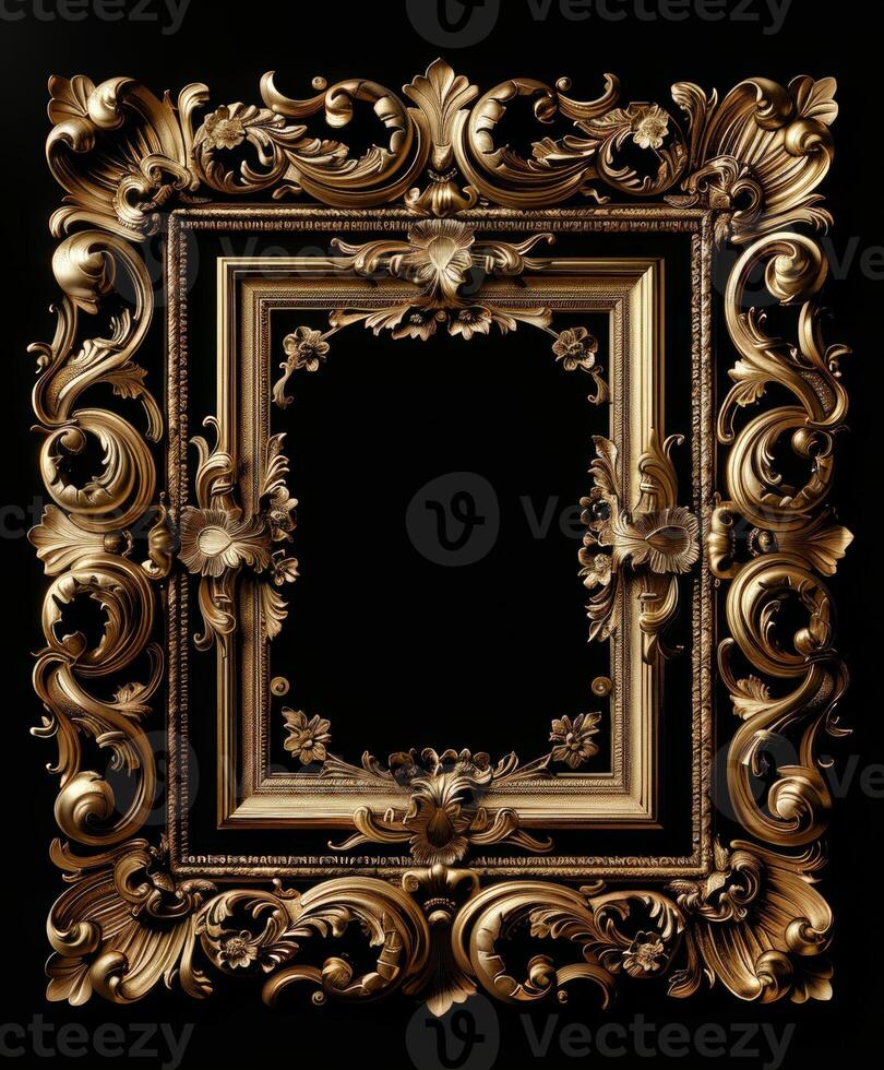 Ornate Golden Baroque Frame Against Black Background photo