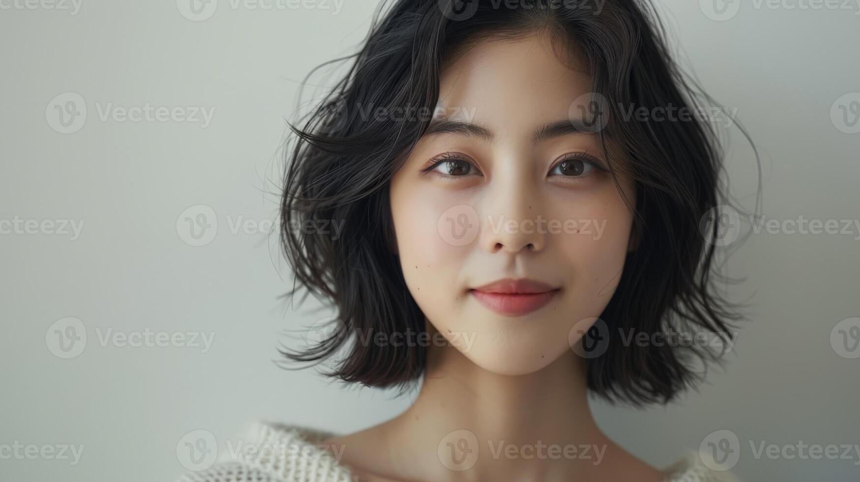 Stylish Korean Woman in Sweater With Short Hair photo