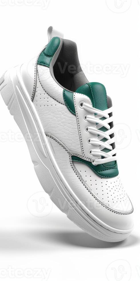 White and Green Shoes on White Background photo