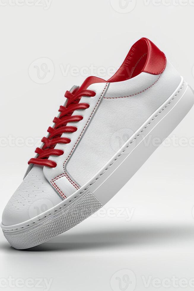 White and Red Sneaker With Red Laces photo