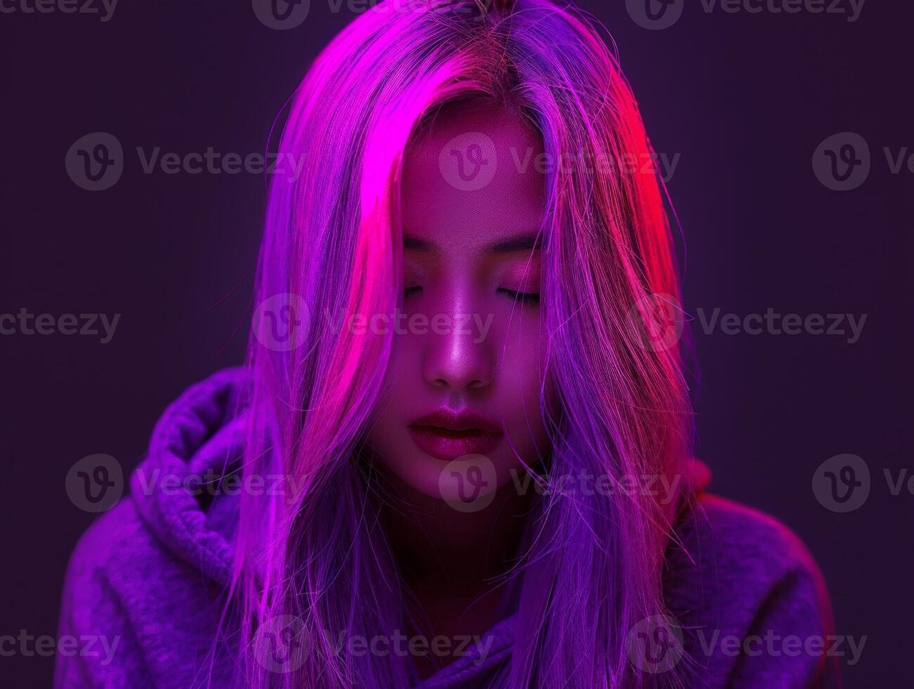 Woman With Long Hair and Purple Hoodie photo