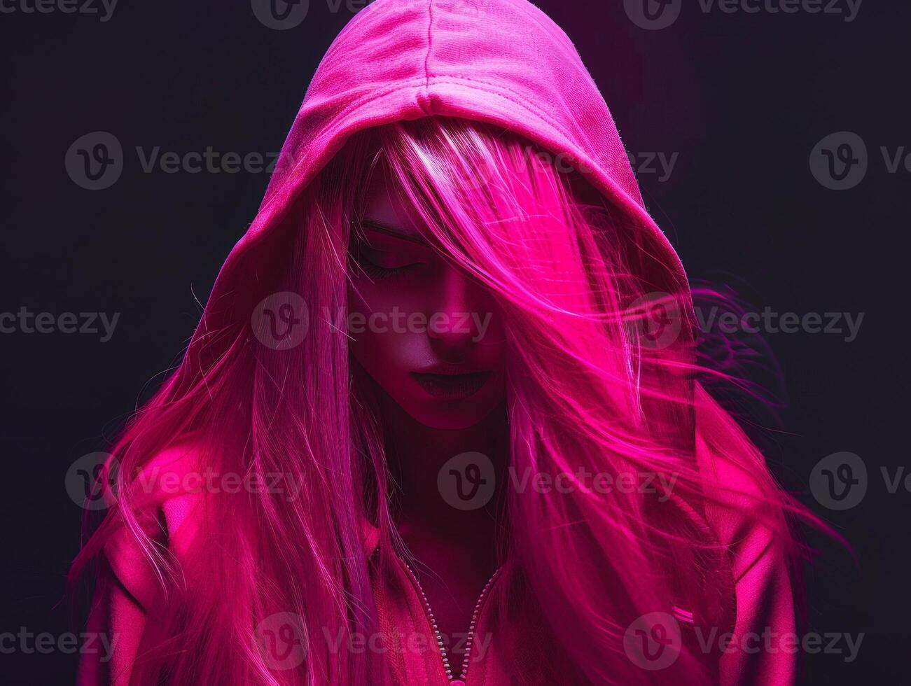 Woman With Pink Hair Wearing a Hoodie photo
