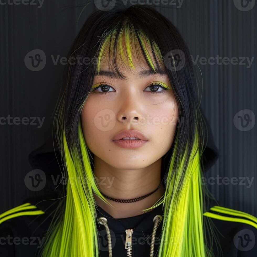 Woman With Green and Yellow Hair photo