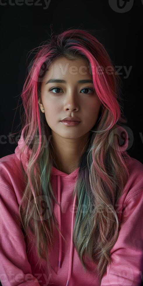 Woman With Pink Hair and Pink Hoodie photo