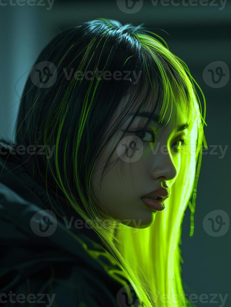 Woman With Green Hair and Black Jacket photo