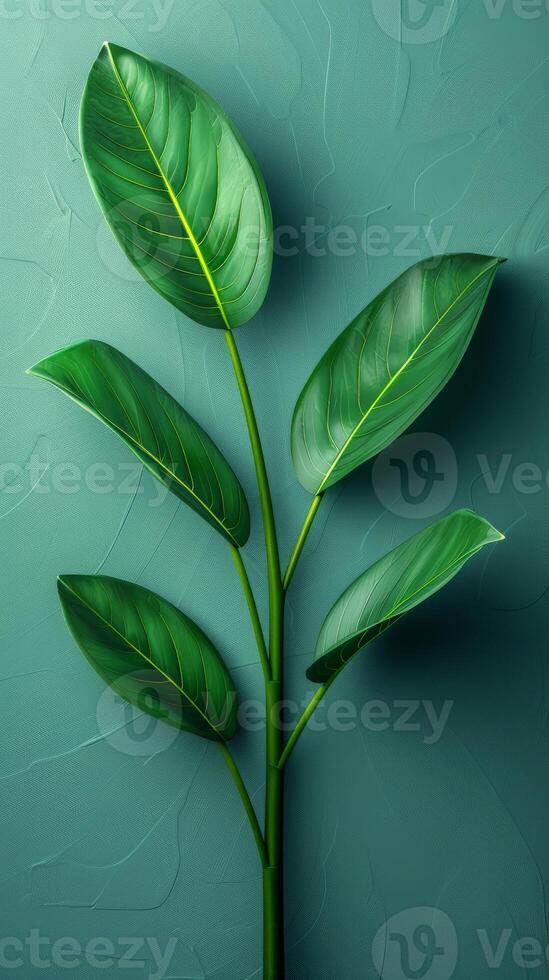 Green Plant With Leaves on Blue Background photo