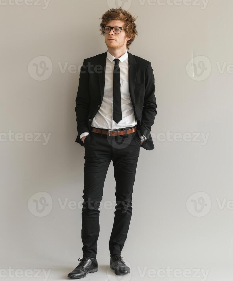 Businessman Standing in Front of Wall photo