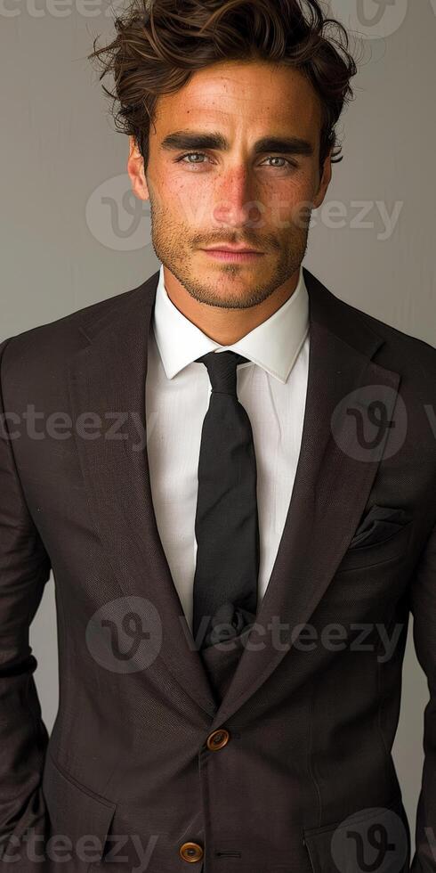 Man in Suit and Tie Posing for Picture photo