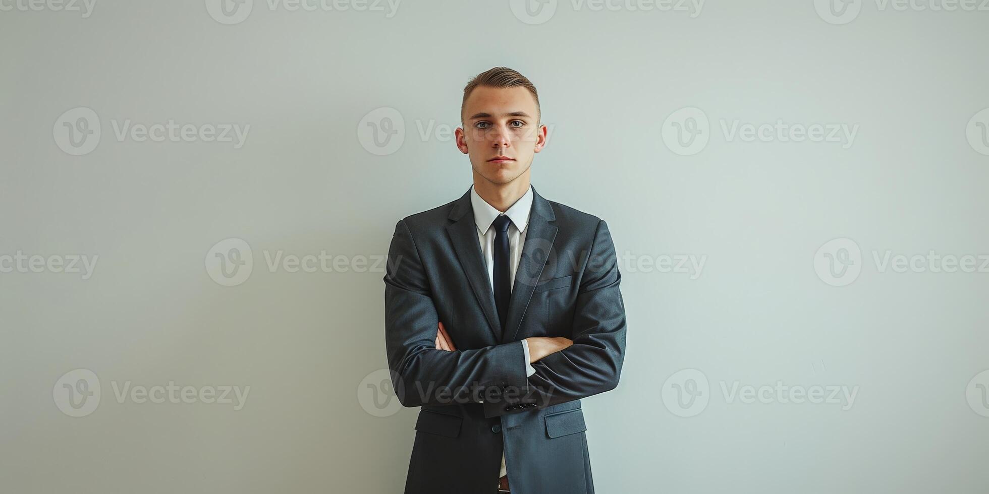 Man in a Suit Standing With Arms Crossed photo