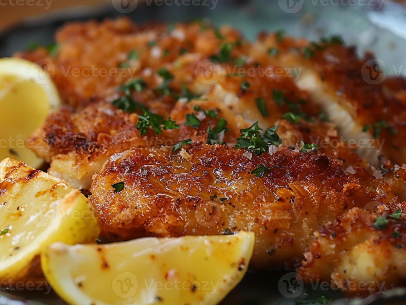 Close Up of a Plate of Chicken Schnitzel photo
