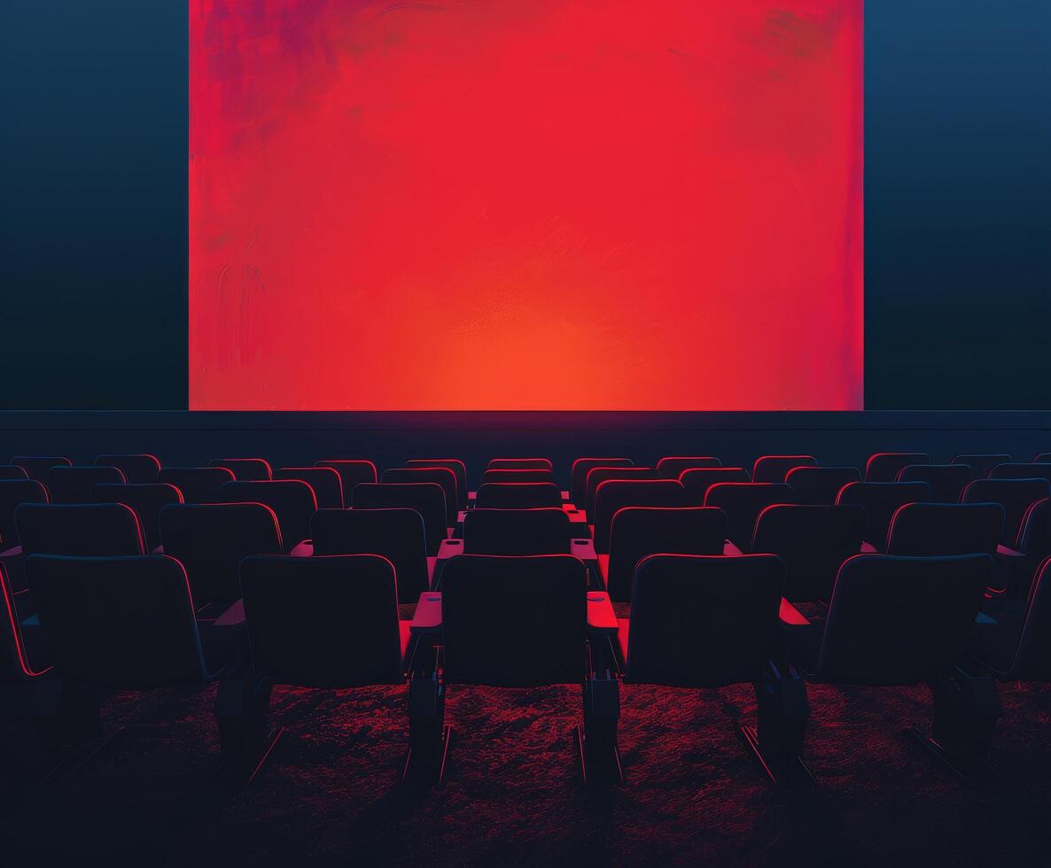 Empty movie theater with red screen photo