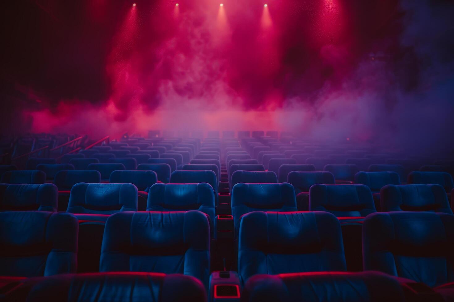 Empty theater with red and blue lights photo