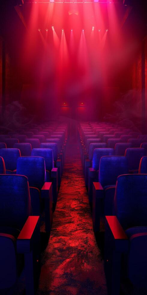 Empty theater with red and blue lights photo