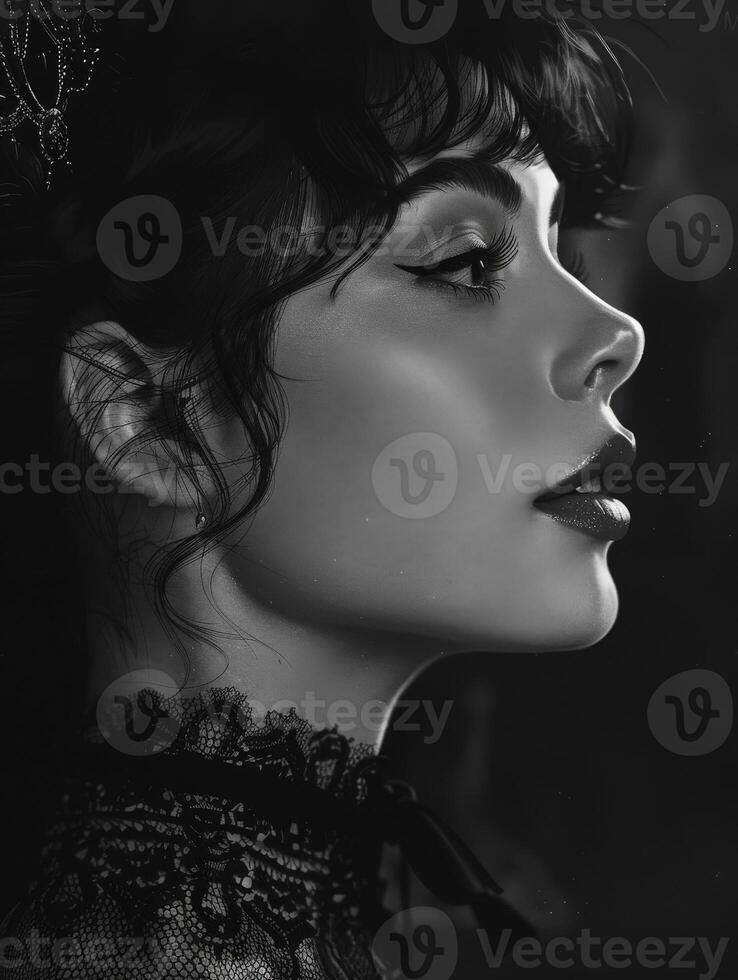 Elegant womans black and white portrait photo