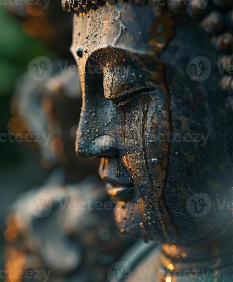 Close up of buddha statue in meditation pose photo