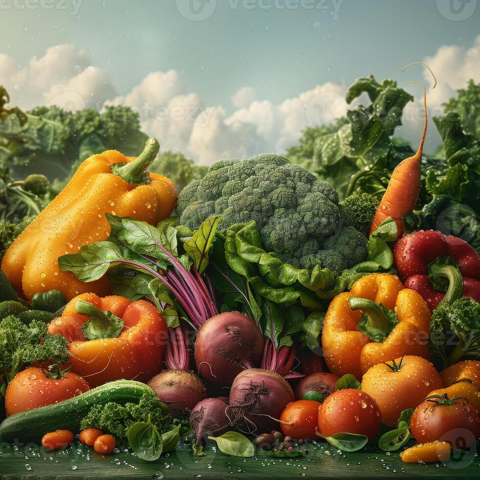 Still life with assorted vegetables on table photo